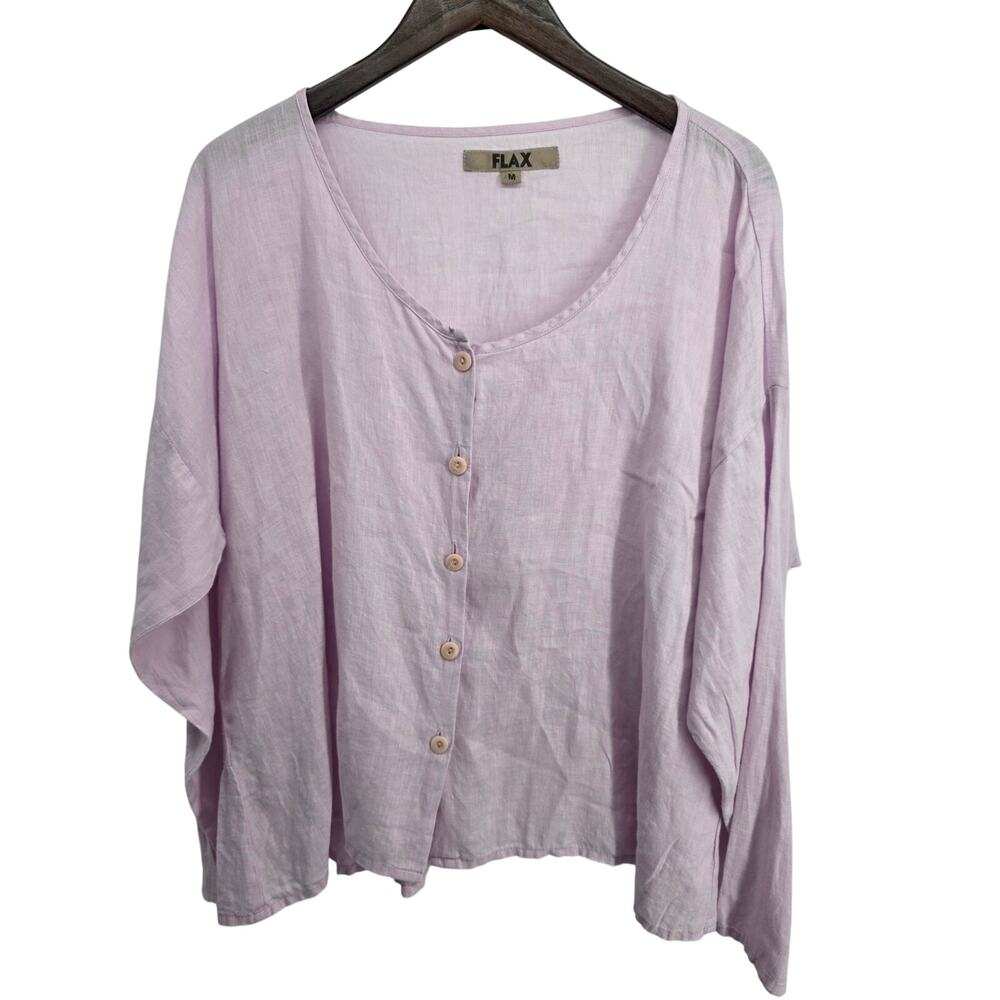 FLAX Linen Purple Button Up Blouse Size Medium